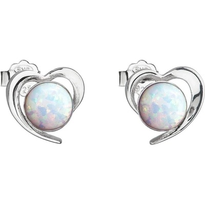 Evolution Group strieborné náušnice srdiečka s bielymi syntetickými opálmi 31259.3 white