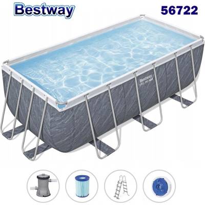Bestway Басейн с метална конструкция 412x201x122 см, Bestway 56722 Power Steel, с филтърна помпа, стълба (56722-dp)
