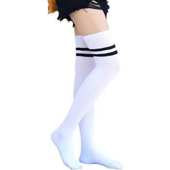 Дамски 7/8 чорапи в бяло с две черни ленти