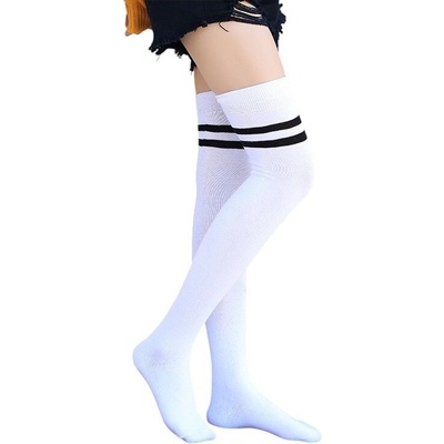 Дамски 7/8 чорапи в бяло с две черни ленти