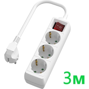UltraLux Разклонител с 3 Шуко гнезда, с ключ, 3 метра, бял (rk33w)