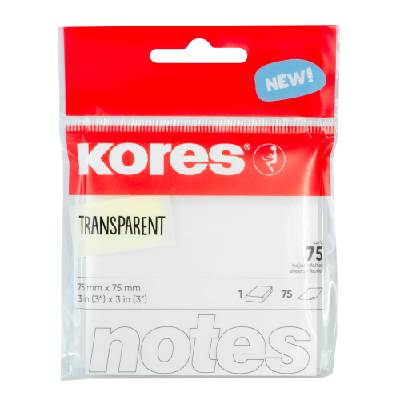 Transparentní samolepicí bloček Kores 75x75 mm, 75 lístků
