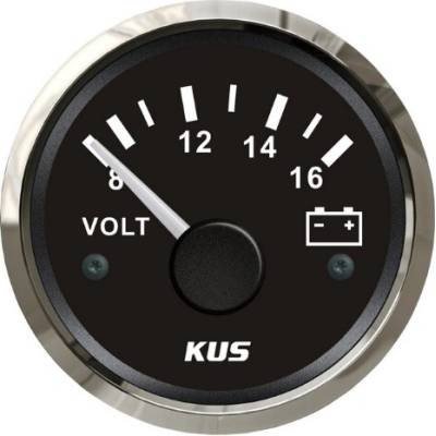 KUS Voltmeter 8-16 V čierny 52 mm