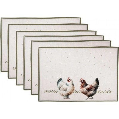 Clayre & Eef béžové prostírání se slepičkami Barnyard Chicken 48x35cm 6ks
