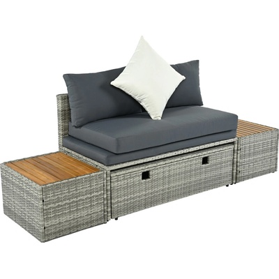 KONDELA DEBRA Záhradný ratanový set, sivá / prírodná / krémová,