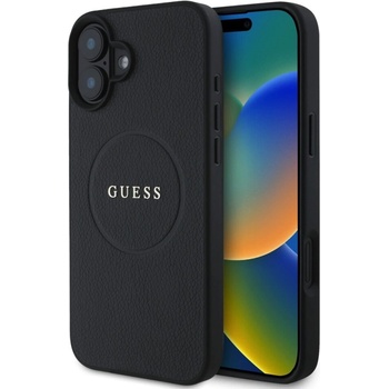 GUESS Калъф GUESS, PU Grained Classic Logo MagSafe за iPhone 16 Plus, GUHMP16MPGHSMMK, Черен (GUHMP16MPGHSMMK)