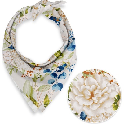 Biante Bavlněný šátek Sandra SA-668 Květy a modro-zelené listy na bílém – Zboží Dáma