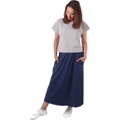 Dlhá sukňa s vreckami jeans modrá