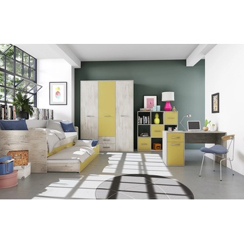 ИРИМ Модулна обзавеждане за детска и юношеска стая Сити 5035 дъб пиемона / горчица