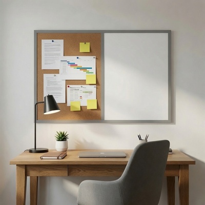 Toptabule.sk Kombinovaná tabuľa biela v šedom drevenom ráme COLOR 90 x 60 cm