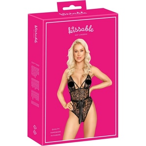Kissable Целунете ме - дантелено боди (черно) - l/xl