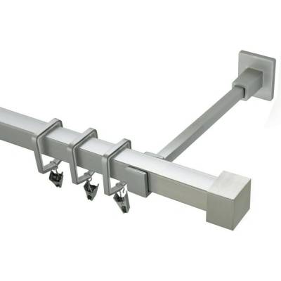 OK-GarnýžeCZ - Garnýž kovová hranatá jednořadá 20x20mm Klasik satina 210 cm do stěny / kroužky s žabkou
