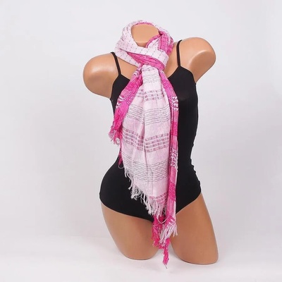 Свеж дамски шал в розово и цикламено с ресни