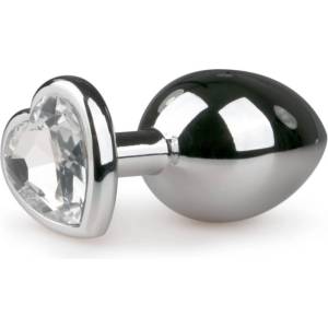 EasyToys - метален анален плъг със сърце и бял камък - сребрист - lovesexshop
