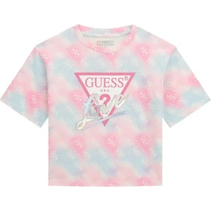 GUESS Къса и широка тениска за момиче в свежи цветове и лога Guess