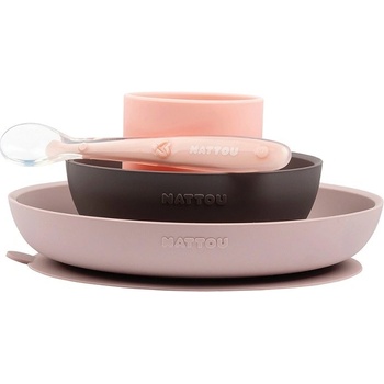 Nattou Set jedálenský silikon ružovo-fialový bez BPA V000169 4 ks