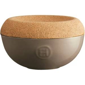 Emile henry (Франция) Керамичен канистър за сол или захар emile henry salt cellar с корков капак - Ø14.5 см - цвят сиво-бежов (eh 8761-95)