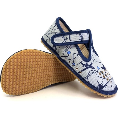 Beda Barefoot bačkory Grey Aeroplane perforované BF 060010/W/PF