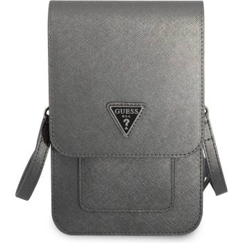 GUESS Saffiano Triangle Logo Phone Bag - кожена чанта (портфейл) с презрамка (сив)