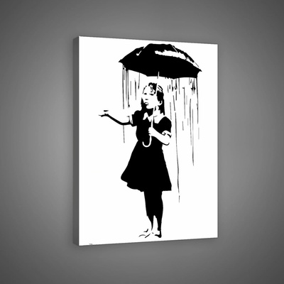 Postershop Obraz na plátně: Dívka v dešti (graffiti) - 60x80 cm