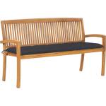 vidaXL Стифираща градинска пейка с възглавница, 159 см, тик масив (3063321)