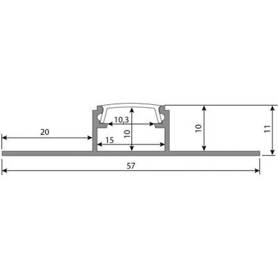 ML-761.332.05.3 Hliníkový profil pro obklady a dlažbu DG 57x11 mm včetně mléčného difuzoru 3 m