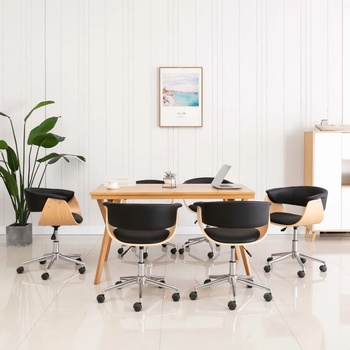 vidaXL Въртящи се трапезни столове, 6 бр, черни, изкуствена кожа (3054883)