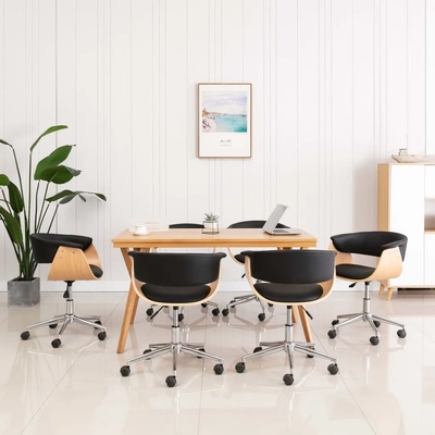 vidaXL Въртящи се трапезни столове, 6 бр, черни, изкуствена кожа (3054883)