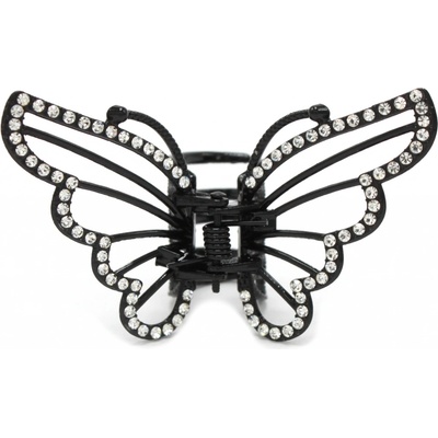Kovový skřipec - motýl s kamínky Barva: černá – Zboží Mobilmania
