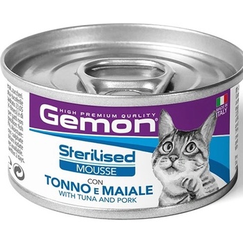 Gemon Sterilised Cat Mousse with Tuna Pork - консерва за кастрирани котки, мус с риба тон и свинско 85 гр, Италия - 1046