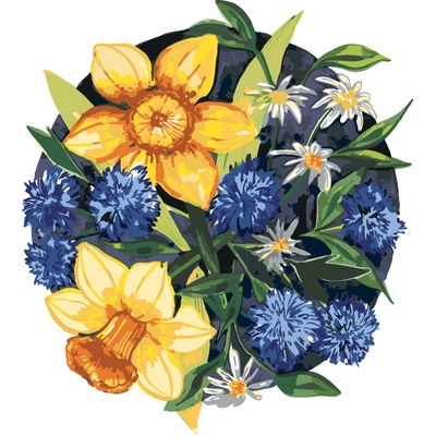 ZUTY Malování podle čísel ŽLUTÉ A MODRÉ NARCISY ALEXANDRIA GILBERT Rozměr 80 x 100 cm Rámování vypnuté plátno na rám