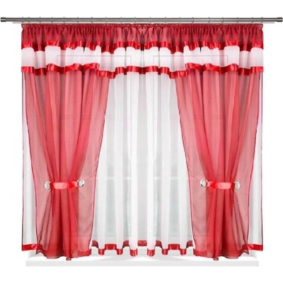 BytoTex Voálová kusová záclona se závěsem Alena červená 400x150 cm