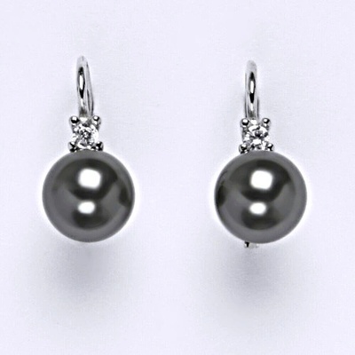 Čištín Zlaté náušnice, bílé i žluté zlato, Swarovski perla dark gray - NK 1207