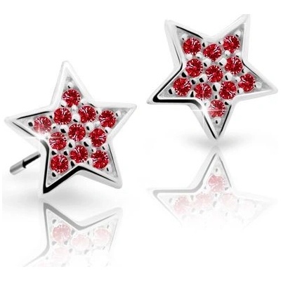 Danfil dětské náušnice hvězdičky C2228 z bílého zlata s kamínky Ruby Dark zapínání balónek