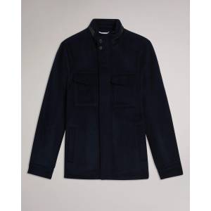 Ted Baker Mens Funnel Neck Overcoat - Navy