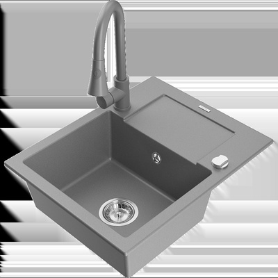 Enzo гранитна мивка с 1 отделение и отцедник и кухненски смесител Elia, сив - 6506-71-670101-71 (6506-71-670101-71)