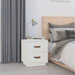 vidaXL Нощно шкафче, бяло, 40x34x45 см, борово дърво масив (818327)