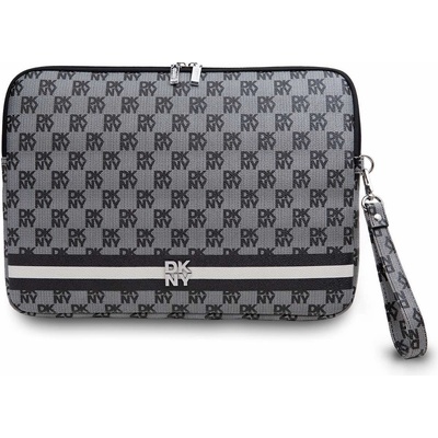 DKNY Дизайнерски кожен калъф за MacBook и преносими компютри до 16 инча - DKNY PU Leather Checkered Pattern and Stripe Laptop Sleeve (черен) (DKCS16PVSHLK)