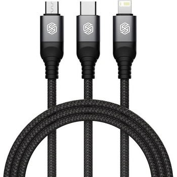 Nillkin Универсален USB-A кабел с Lightning, microUSB и USB-C конектори (150 см) - Nillkin Swift Pro 3-in-1 USB-A Fast Charging Cable 4.4A (черен) (NLK1516)
