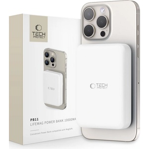 Tech-Protect Преносима батерия Power Bank с MagSafe 10 000 mAh от Tech-Protect PB11 LifeMag 15W - Бяла (5906302309467)