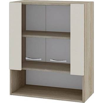 ИРИМ Горен шкаф с две витринни врати и ниша Сити АРС-9 дъб сонома арвен / сатен 60 см