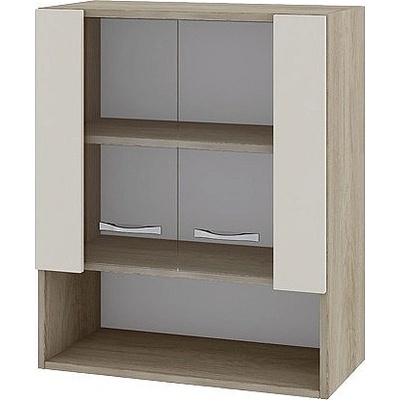 ИРИМ Горен шкаф с две витринни врати и ниша Сити АРС-9 дъб сонома арвен / сатен 60 см