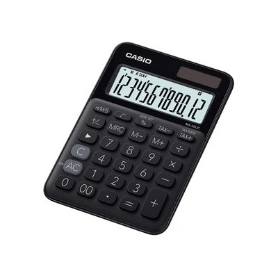 CASIO MS 20UC BK - Štýlová farebná stolná kalkulačka s 12-miestnym displejom, výpočtom %, DPH a ďalšími funkciami.