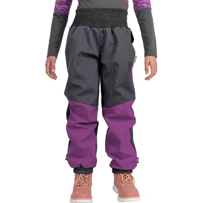 Unuo Dětské softshellové oteplovačky s fleecem Ostružinová Žíhaná Antracitová Jednorožci