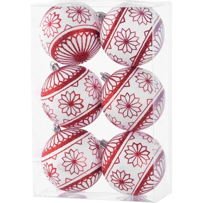 MagicHome Gule 6 ks 8 cm červeno biele s glitrami na vianočný stromček