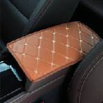  Универсален кожен калъф подложка за подлакътник на автомобил 29 cm x 17 cm кафяво с бежов шев
