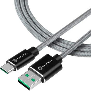 Tactical Fast Rope Kevlar USB-A to USB-C Cable 65W - здрав кевларен кабел с въжена оплетка за устройства с USB-C порт (100 см) (сив)