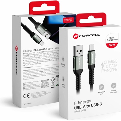 Forcell C256 USB-A na USB-C QC4.0 3A 66W Cafule 0,25m černý
