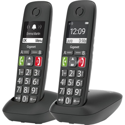 Gigaset E290 Duo - 2 cordless senior telephones without answering machine, large buttons, direct dial buttons for important numbers, amplifier function for extra loud listening, black [German version]