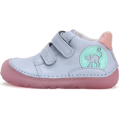 D.D.step Detské dievčenské kožené topánky Barefoot Sky blue S073-42803 svietiace v tme
